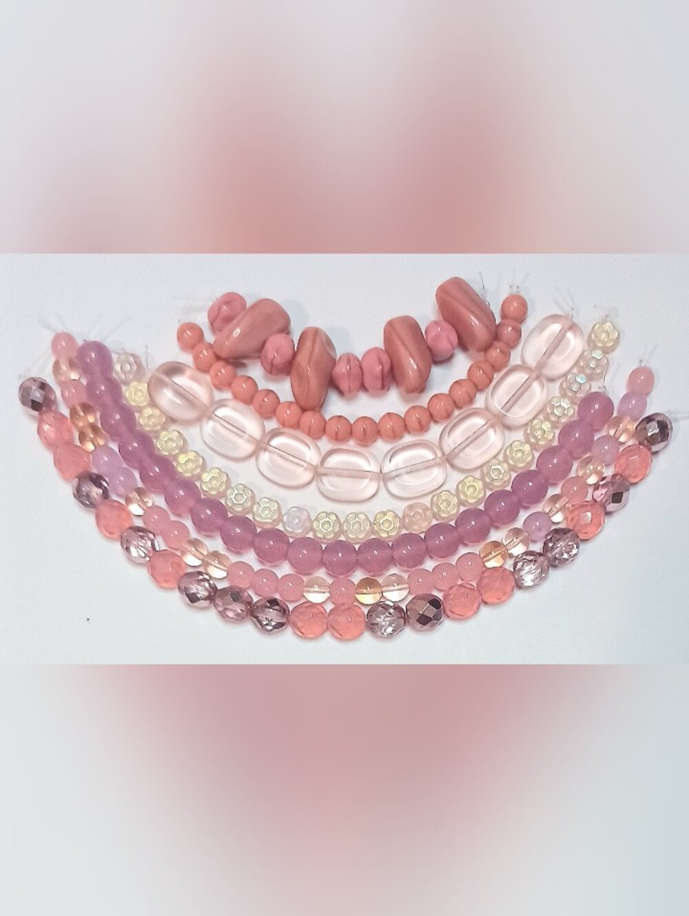 Czech glass beads 7-strands pink for jewelry-making